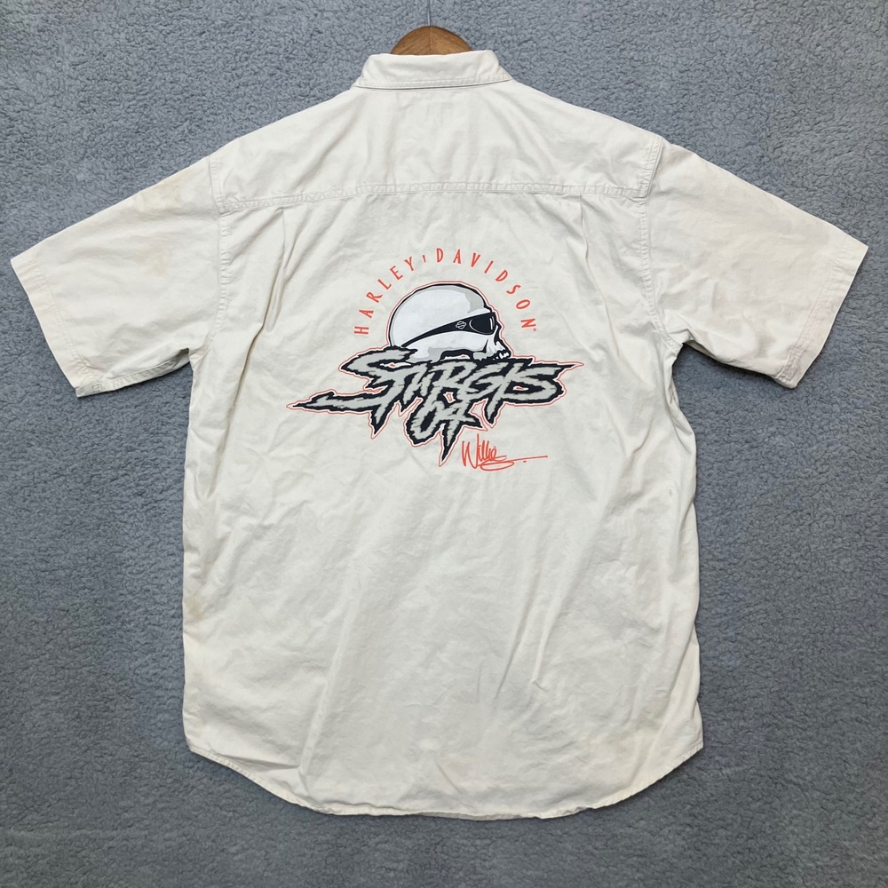 VTG Harley Davidson Sturgis 04 Willie G Skull Button Up Shirt Men L Biker Rally